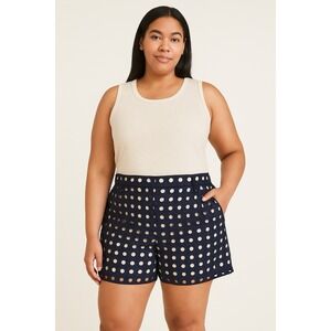 Ann Taylor Navy Eyelet City Shorts 18 | Preppy Coastal Polka Dot Cotton